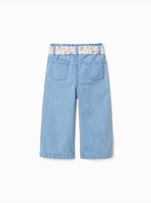 Wijde denim broek met bloemenriem - Kiabi