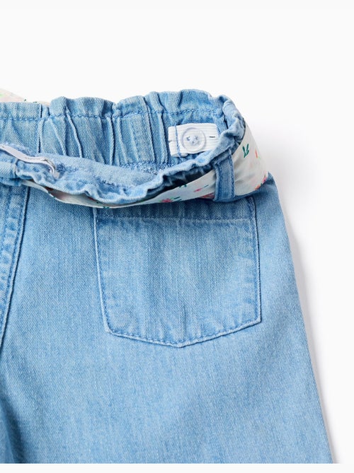 Wijde denim broek met bloemenriem - Kiabi