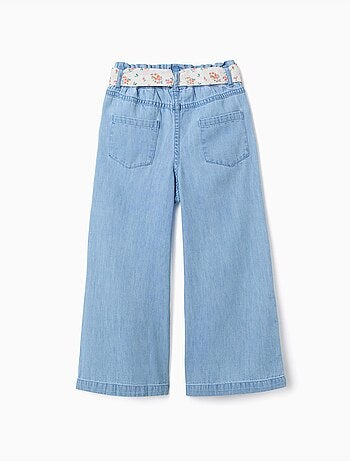 Wijde denim broek met bloemenriem