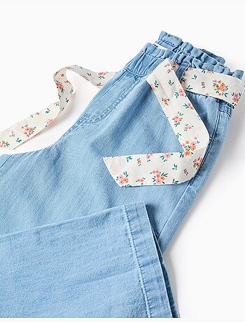 Wijde denim broek met bloemenriem