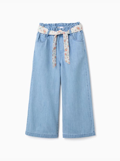 Wijde denim broek met bloemenriem - Kiabi Wijde denim broek met bloemenriem - Kiabi