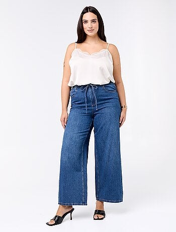 Wijde denim broek met strikceintuur