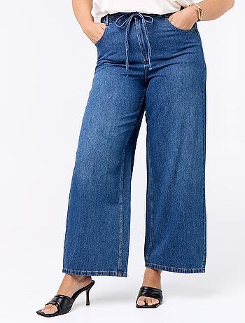 Wijde denim broek met strikceintuur