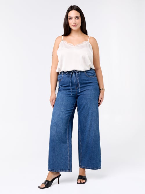 Wijde denim broek met strikceintuur - Kiabi