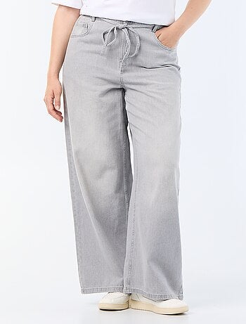Wijde denim broek met strikceintuur
