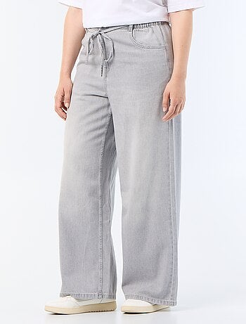 Wijde denim broek met strikceintuur