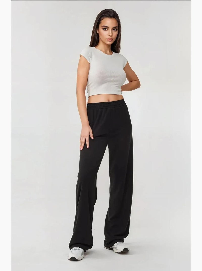 Wijde gebreide broek met elastische taille hiccup Zwart - Kiabi