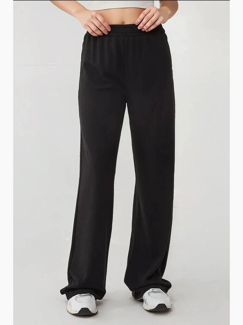 Wijde gebreide broek met elastische taille hiccup Zwart - Kiabi