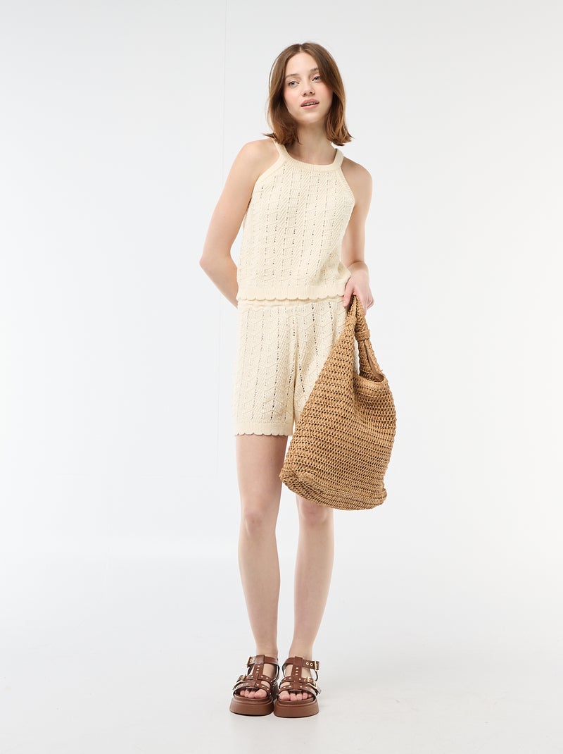 Wijde gehaakte short Biege - Kiabi