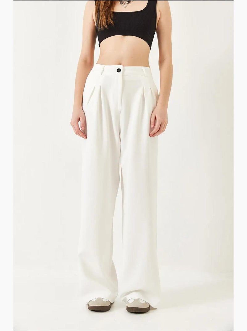 Wijde geplooide broek lucci Wit - Kiabi