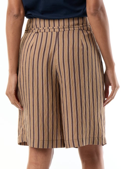 Wijde gestreepte bermuda met hoge taille - Kiabi