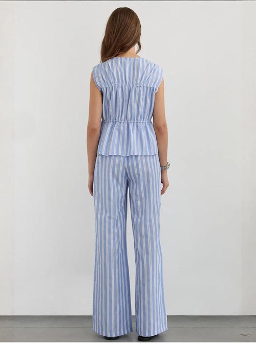 Wijde gestreepte broek met elastische taille hiccup - Kiabi Wijde gestreepte broek met elastische taille hiccup - Kiabi