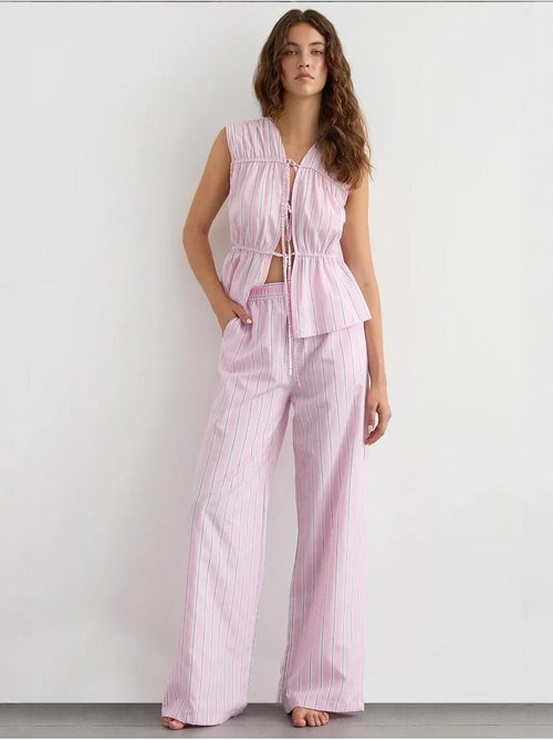 Wijde gestreepte broek met elastische taille hiccup - Kiabi Wijde gestreepte broek met elastische taille hiccup - Kiabi
