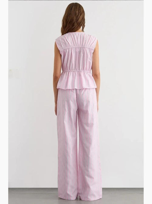Wijde gestreepte broek met elastische taille hiccup - Kiabi Wijde gestreepte broek met elastische taille hiccup - Kiabi