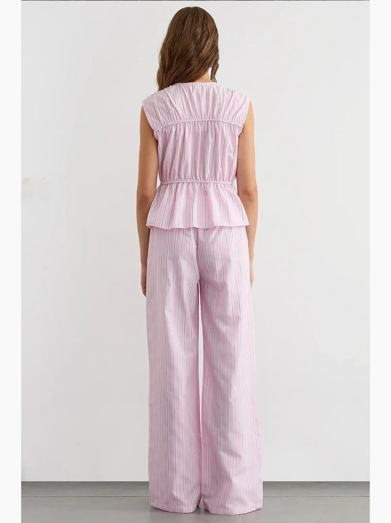 Wijde gestreepte broek met elastische taille hiccup Roze - Kiabi