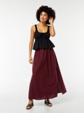 Wijde halflange rok met split Rood - Kiabi