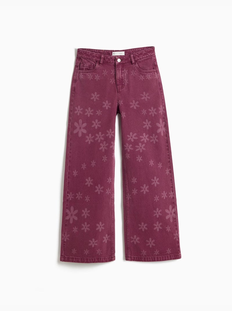 Wijde jeans – bloemen, mo fashion Paars - Kiabi