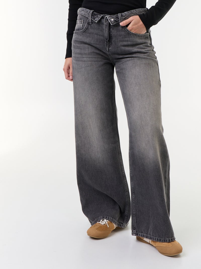 Wijde jeans met fantasierijke riem Grijs - Kiabi