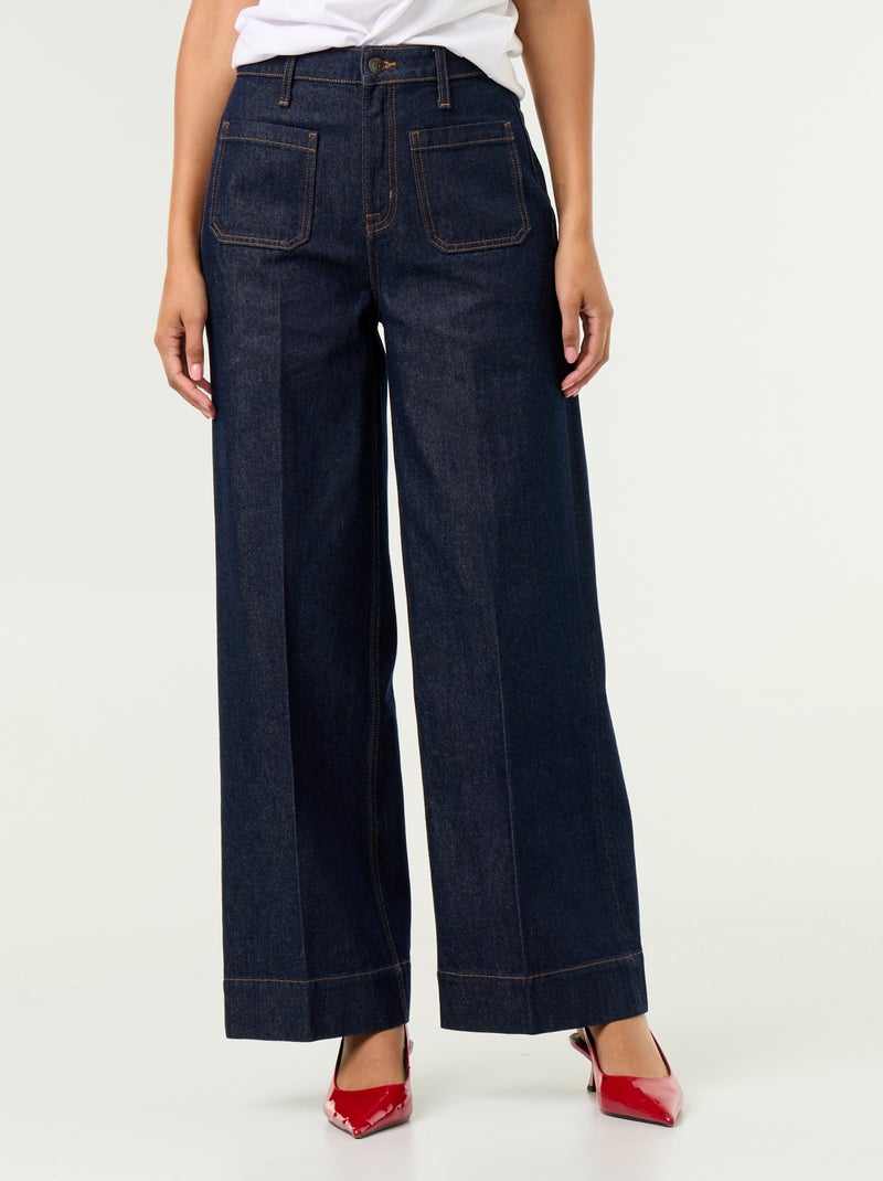 Wijde jeans met hoge taille en opgestikte zakken Blauw - Kiabi