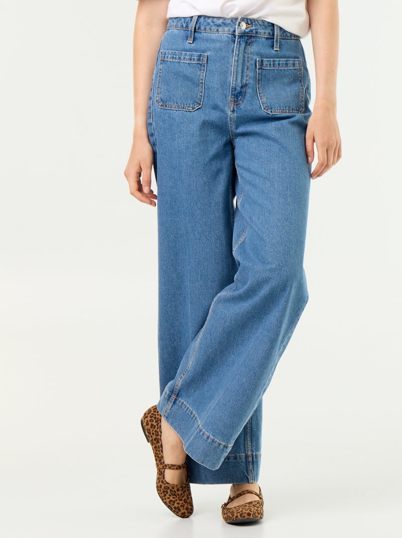 Wijde jeans met hoge taille en opgestikte zakken Blauw - Kiabi