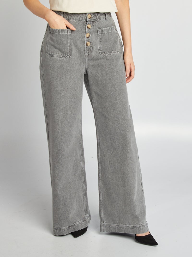 Wijde jeans met hoge taille GRIJS - Kiabi
