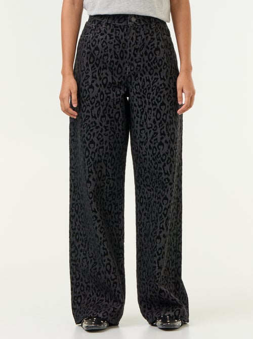 Wijde jeans met luipaardmotief - Kiabi