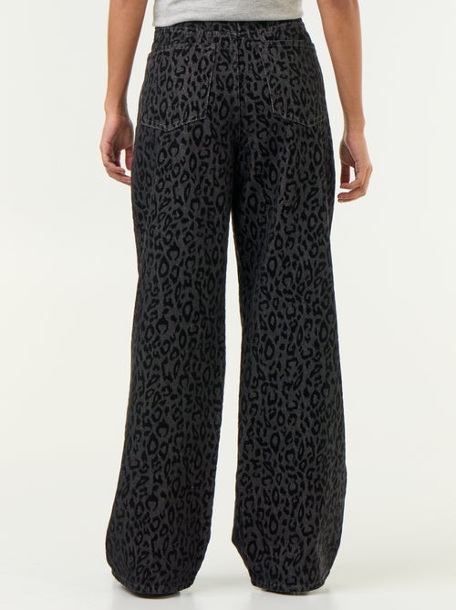 Wijde jeans met luipaardmotief - Kiabi