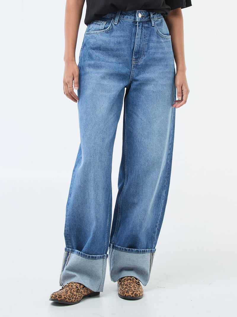 Wijde jeans met omslag Blauw - Kiabi