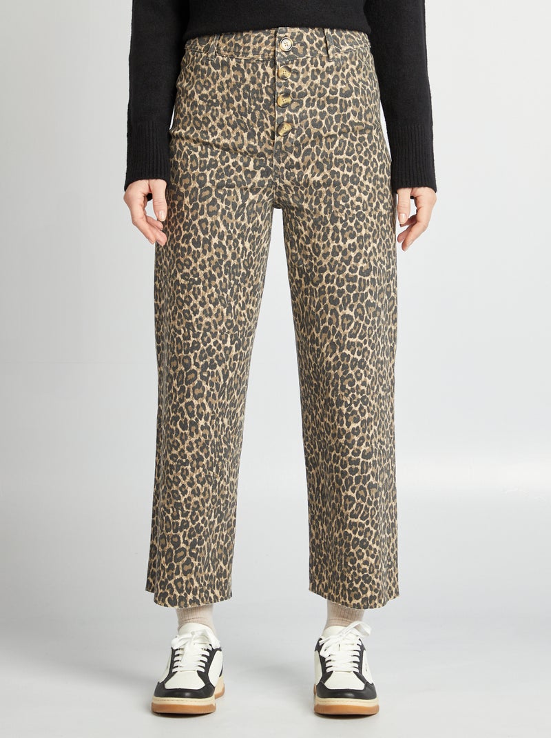 Wijde jeans / Wide leg model met knoopsluiting BIEGE - Kiabi