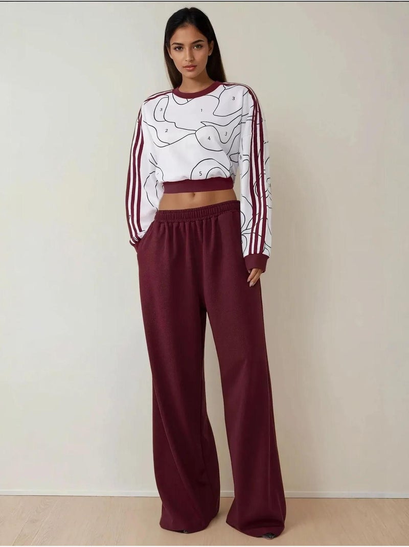 Wijde jerseybroek met elastische taille Bordeauxrood - Kiabi