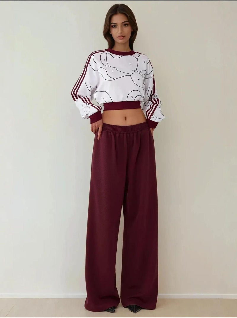 Wijde jerseybroek met elastische taille Bordeauxrood - Kiabi