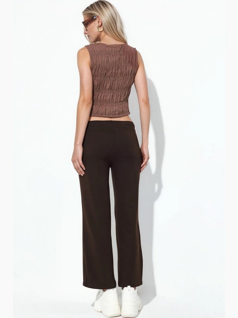 Wijde joggingbroek met elastische taille busem Chocoladebruin - Kiabi