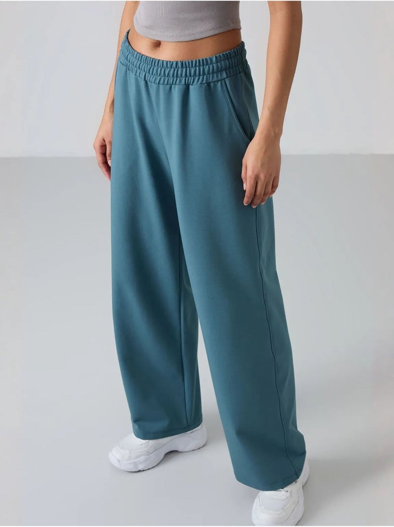 Wijde joggingbroek met hoge taille tommy Blauw - Kiabi