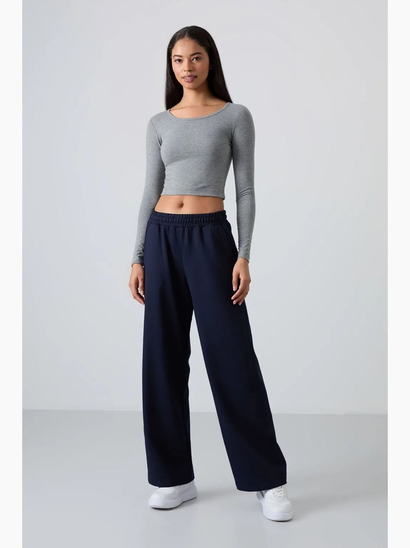 Wijde joggingbroek met hoge taille tommy Marineblauw - Kiabi