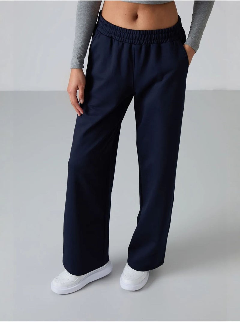 Wijde joggingbroek met hoge taille tommy Marineblauw - Kiabi