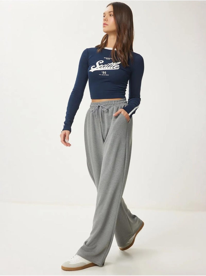 Wijde joggingbroek met trekkoordtaille istanbul Grijs Zwart - Kiabi