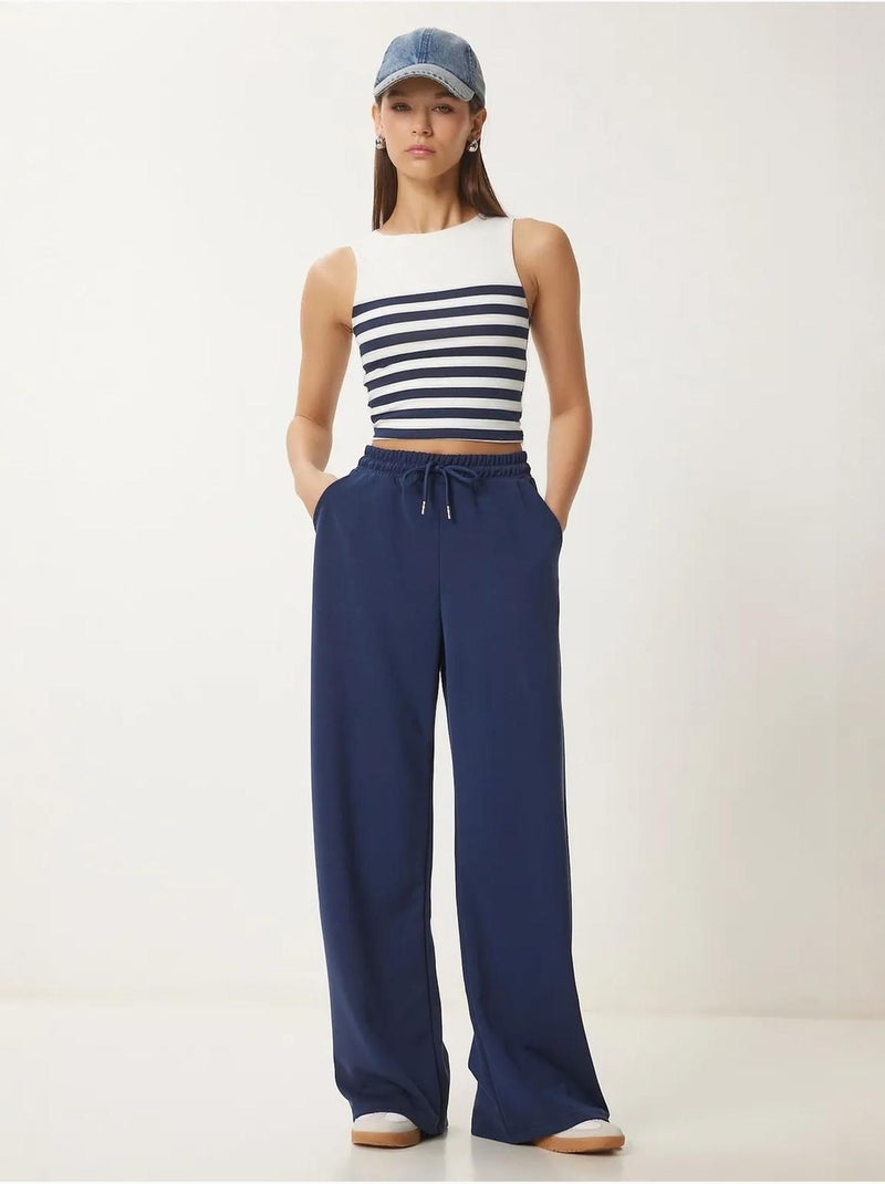 Wijde joggingbroek met trekkoordtaille istanbul Marineblauw - Kiabi