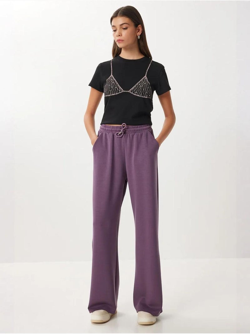 Wijde joggingbroek met trekkoordtaille istanbul Mauve - Kiabi