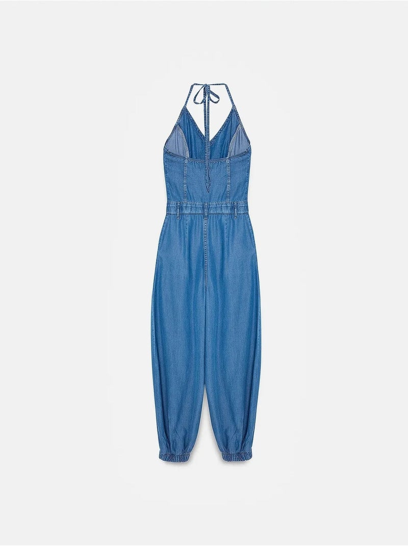 Wijde jumpsuit met halternek dilvin Saffierblauw - Kiabi
