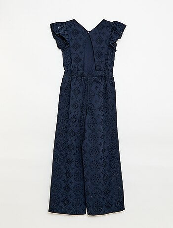 Wijde jumpsuit van katoen met Engelse broderie en ruches