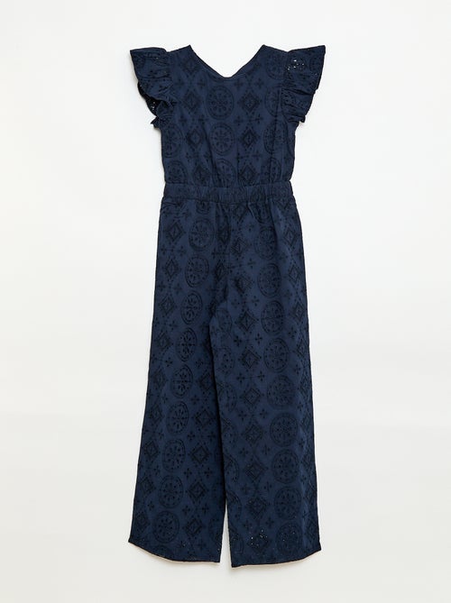 Wijde jumpsuit van katoen met Engelse broderie en ruches - Kiabi