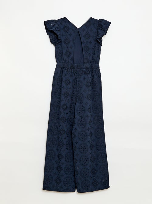 Wijde jumpsuit van katoen met Engelse broderie en ruches - Kiabi