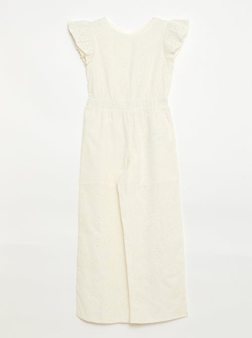 Wijde jumpsuit van katoen met Engelse broderie en ruches - Kiabi