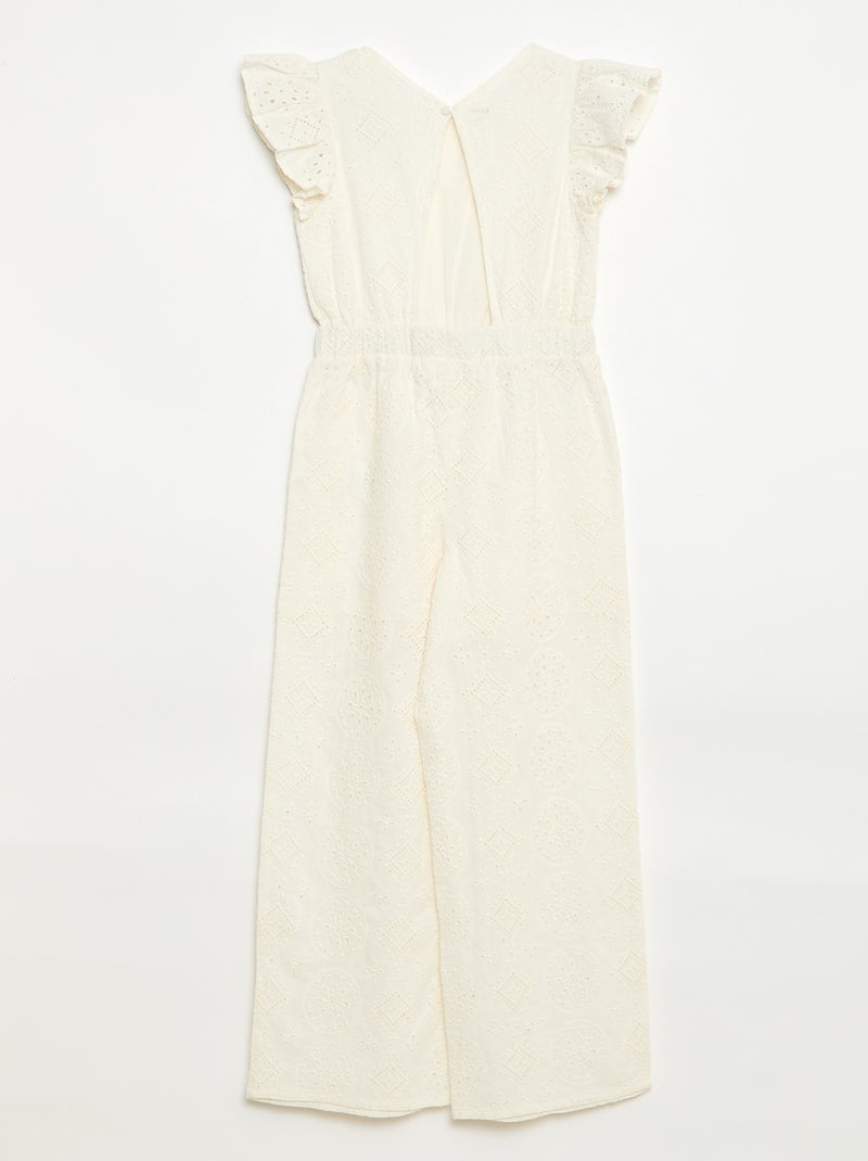 Wijde jumpsuit van katoen met Engelse broderie en ruches Wit - Kiabi
