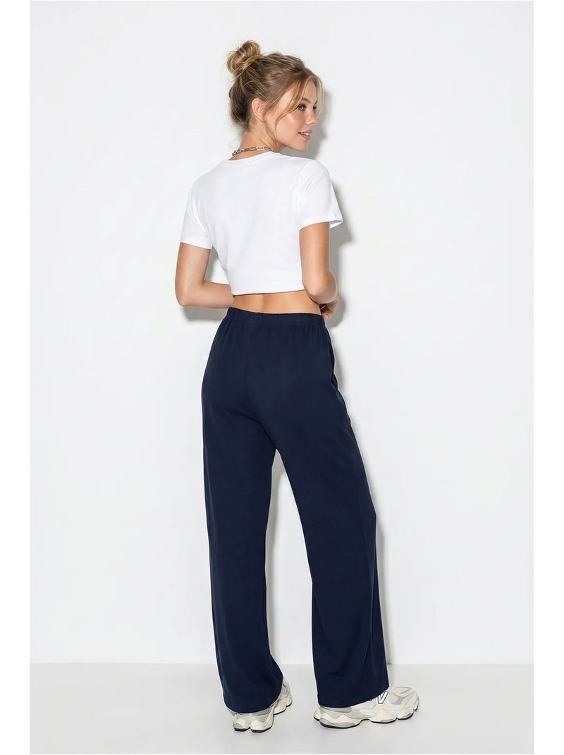 Wijde katoenen broek met trekkoord in de taille lucci Marineblauw - Kiabi