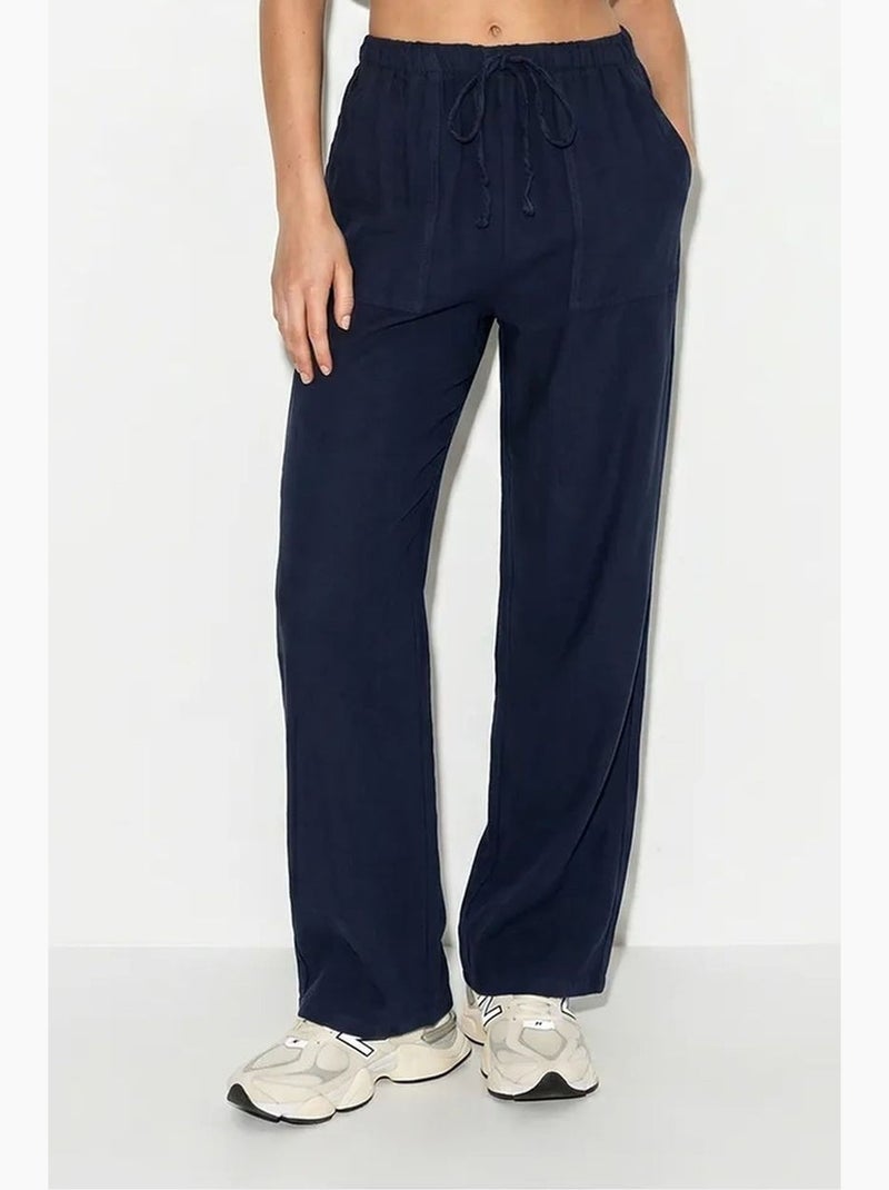 Wijde katoenen broek met trekkoord in de taille lucci Marineblauw - Kiabi