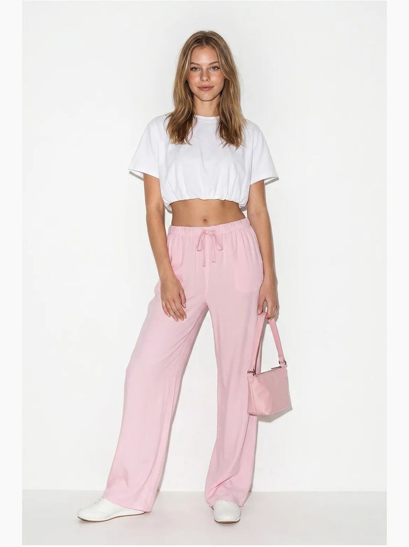 Wijde lyocell broek lucci Roze - Kiabi