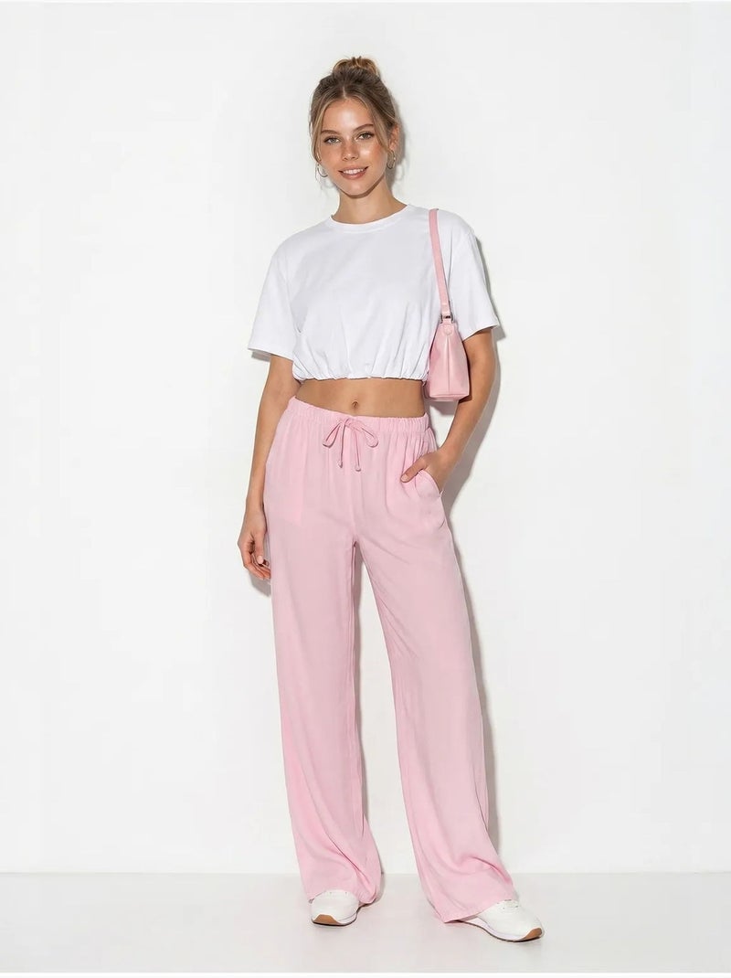 Wijde lyocell broek lucci Roze - Kiabi