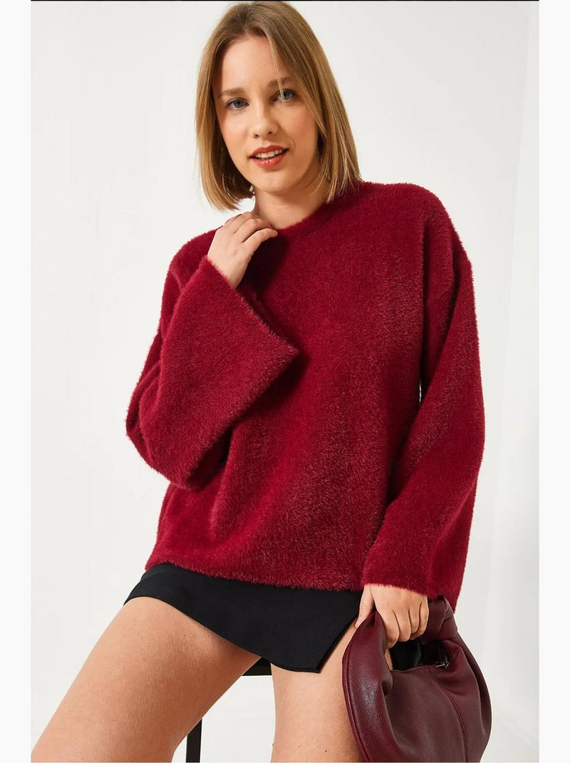 Wijde mouw fuzzy oversized zachte trui lucci Bordeauxrood - Kiabi
