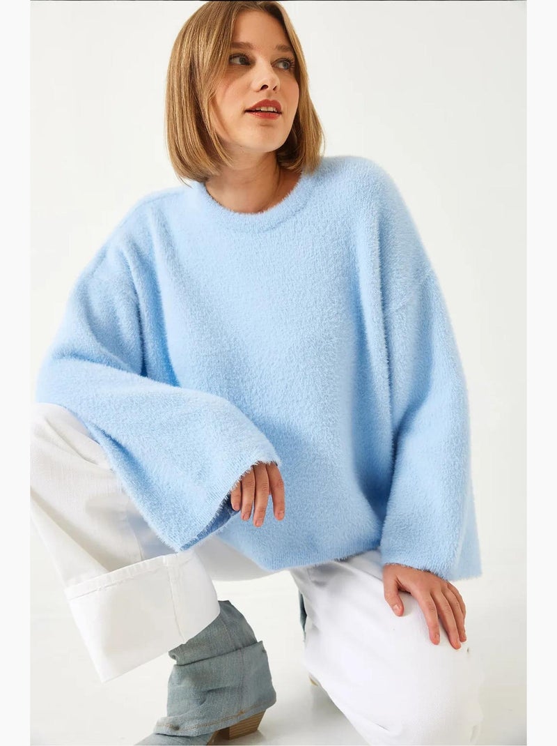 Wijde mouw fuzzy oversized zachte trui lucci Hemelsblauw - Kiabi